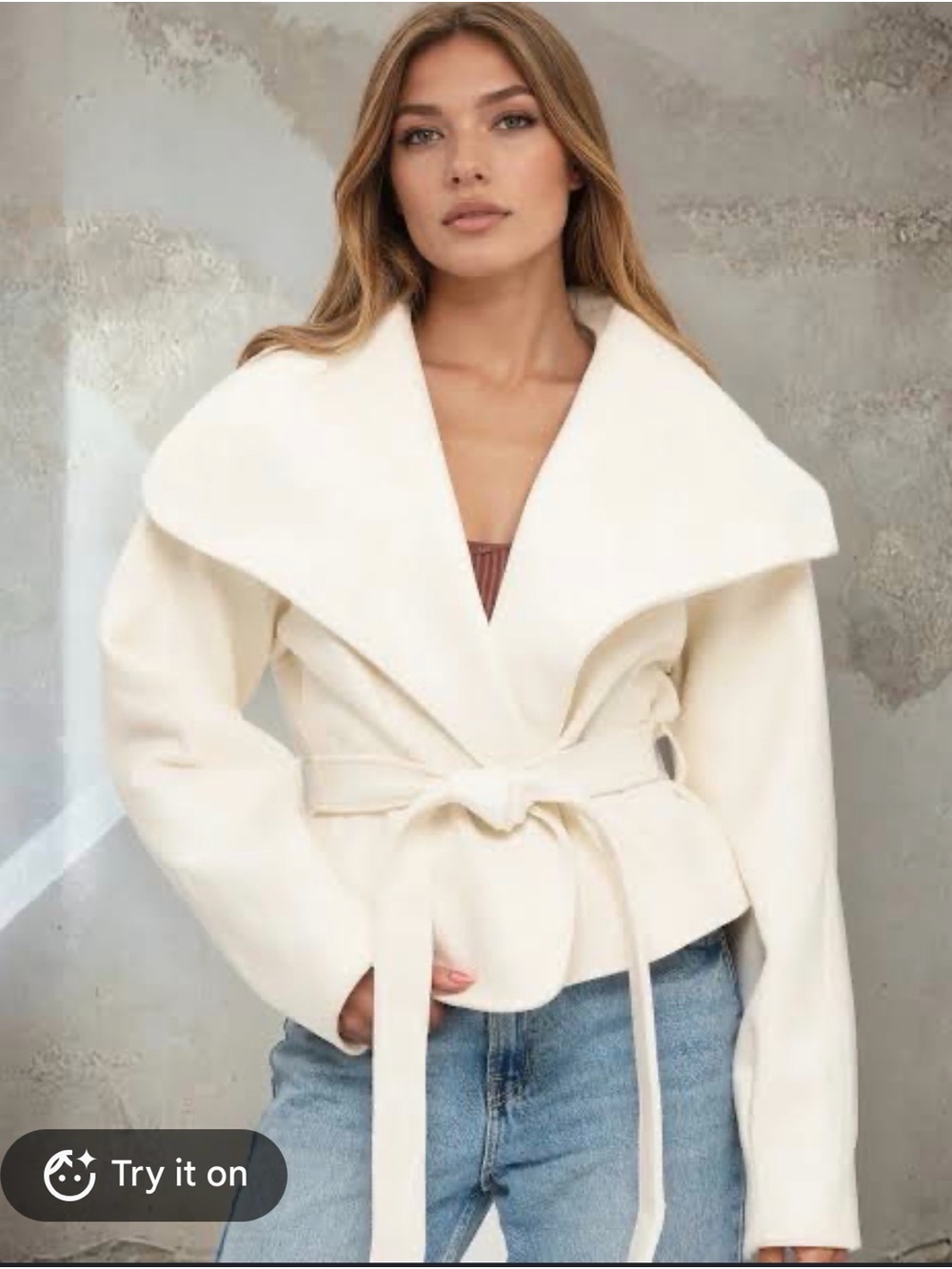 Coalition LA Cream Wrap Trench Coat with Self-Tie Belt
